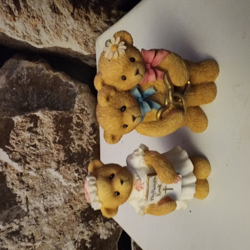 Adorable Bear Figurines with Pink and Blue Accents Cherished Teddies